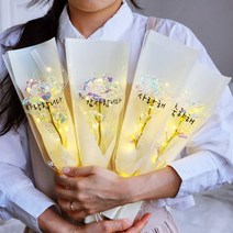 라알레그리아 조화 LED 홀로그램 장미 한송이 꽃다발, LED 조명 무드등 추가함, 레터링 글자 추가안함