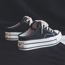 캔버스 여성 키높이 운동화 뮬 스니커즈 슬립온 6cm