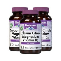 블루보넷 칼슘 시트레이트 마그네슘 비타민 D3 캐플렛, 180정, 3개