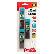 Pentel 슈퍼 하이 폴리머 샤프심 0.7mm 중간 HB 샤프심 30피스 3개입, 0.7 mm (Pack of 3)