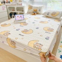 여름 아이스 라텍스 돗자리 침대 삿갓 타입 쓰리피스 캐릭터 세탁기 세탁 가능 1인용 에어컨 소프트 매트 침대 커버