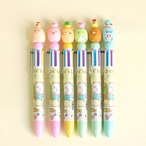 캐릭터 6색 볼펜 컬러 멀티펜 귀여운 필기구 학용품, 랜덤