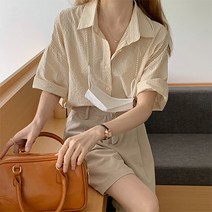 러블로이 여성 롤업 스트라이프 반팔 셔츠
