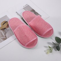 여름 린넨 슬리퍼 실내화 거실 게스트하우스 사무실 호텔 모델하우스 손님용 슈즈, 1개, 핑크