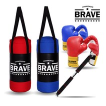 BRAVE 미니샌드백 A세트(샌드백+글러브+철봉), 샌드백블루+철봉+글러브 레드(소)