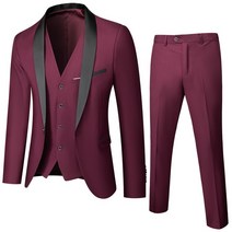 드라이슈트 웻슈트 조끼 심플한 우아한 패션 인터뷰 신사 슬림한 3 피스 슈트, 45.Claret - 5XL