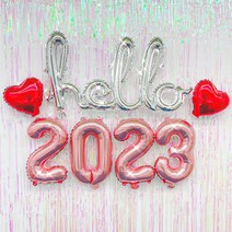 hello 2023 풍선 신년 연말파티용품 연말 새해 파티 행사 알파벳 숫자 은박 세트, 실버, 골드, 반짝이(실버)2개입