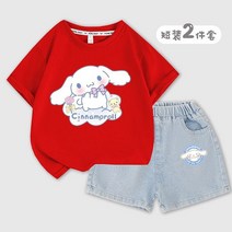 산리오 시나모롤 쿠로미 학용품 문구 세트 랜덤 럭키 박스 티셔츠 반바지 카와이 카톤 패션 여아용 투피스 의류 청바지 면 여름 운동복 어린이 선물, [06] 140, [07] A7