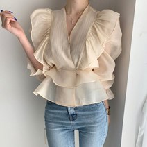 스타일아유 가을 랩 브이넥 허리 프릴 하객 블라우스 데이트룩 하객룩