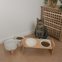 현모양처 뚜또가또 고양이 높이조절 식기 모음/밥그릇/물그릇, 높이조절 대나무 2구 식기