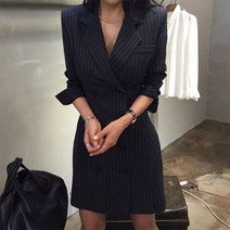 [O006] 여성 정장 셔츠 스트라이프 미니원피스