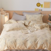 작은 우물 하우스 튤립 보온 밀크 융털 4종 증후법 이불커버 겨울 침구류, 자주 버들 - 엘로