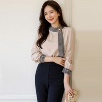 [스타일온미] 골드 라운드 진주 타이넥 블라우스