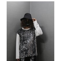 블랙 중공업 스팽글 스웨터 남성 가을 루즈 라 지 사이즈 개성 길거리 INS 패션 코트