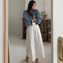 [모노치코] V-마스 셔링 플레어 롱 코튼 밴딩 스커트 [BLSC-0957]
