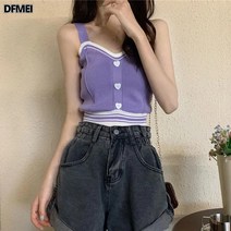 DFMEI 나시 여 하트 단추 니트 상의