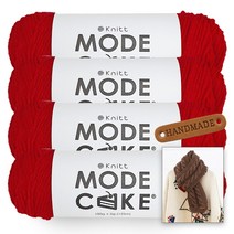 [니뜨] 모드케이크(100g) 뜨개실x4볼+뉴로이드롱머플러도안+라운드엣지라벨 1개, 09_레드
