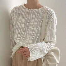 코디 직장인 편한 포인트 셔츠 용 여자 노카라 하늘하늘한 라인 블라우스