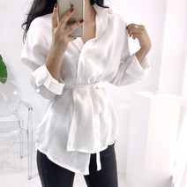 여성용 더르 루즈핏 부드라운 모달 벨트 셔츠 블라우스