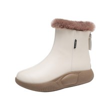 겨울 스노우 부츠 스키 푹신하고 털이 레이스업 미들 카프 플랫폼 화이트 여성 신발, 01 Beige_06 40
