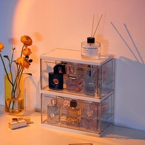 무료배송대용량 방진 아크릴 디스플레이 수납함 향수 수동 화장대 조명 럭셔리 샘플 책상 선반, 2109 더블 레이어  27x13.5x31 cm
