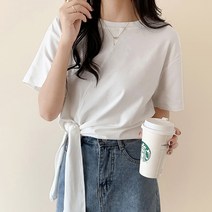 스타일아유 여성 여름 코튼 면 리본 매듭 반팔 끈 스트랩 티셔츠