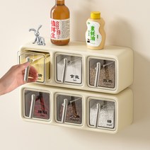 ihot 벽걸이 양념통 방수 방습 1세트 양념통 3p 스푼 3p 탈부착 토끼 장식 포함 펀칭 없이 간편하게 설치 대용량 양념통 방수방습밀폐양념통두, 흰색, 1개
