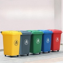 야외분리수거쓰레기통 30L 50L 학원 학교 공원 원룸 재활용 일반 쓰레기 처리함, 50L 바퀴형 그린+80x100cm롤