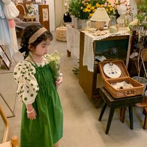 PigPug 여성복 웨이브 소매 라운드 상의에 멜빵 원피스 22 봄옷 대외 무역 아동복