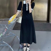 리즈 포인트 카라 반팔 롱 원피스_r