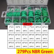 특수 와샤박스형 VMQ NBR FKM O 링 세트 고무 와셔 씰 어소트먼트 레드/블랙/그린 O-링 자동차 가스켓 용, CHINA, 279Pcs NBR Green