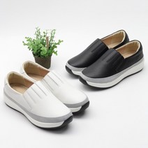 마스 국내제작 여성 부드러운 천연소가죽 슬립온 발볼넓은 무지외반증 스니커즈 굽3.5cm