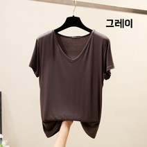 봄여름 루즈핏 빅사이즈 브이넥 모달 반팔티 이너 상의 티셔츠