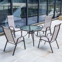 썬빌라 메쉬의자 코스트코 아웃도어 휴양지 썬베드 야외 의자 홈 레저 등받이 안락 의자 야외 밀크티 숍 방수 야외 안뜰 테이블과 의자 우산 조합, 높은 등받이 4개   대형 원형 테이블 106개