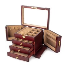 가방 정리대 수납함골동품 단단한 나무 서랍 유형 저장 상자 다기능 대용량 캐비닛, 한개옵션1, 09 Red brown Lining