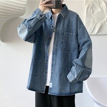 킹앤조이 에피이 소매 패치 워싱 데님 셔켓