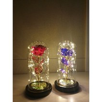 시들지않는 꽃 오색장미 LED무드등 led 유리돔 홀로그램 장미무드등 어버이날 로즈데이 100일 여자친구 선물, 퍼플