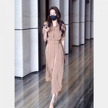 여성 프렌치 시크 셔츠 카라 셀럽 한혜진 원피스 고퀄리티 여신핏 정장 허리 벨트 스커트