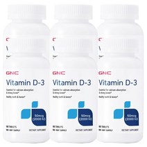 GNC 비타민 D-3 50mcg 2000IU 글루텐 프리 타블렛, 180개입, 6개