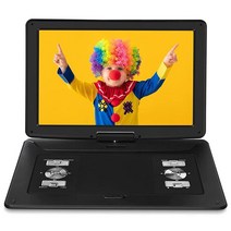 17인치 휴대용 DVD 플레이어 15.6인치 대형 스크린 6시간 5000mAh 충전식 배터리 지역 없음 아동용 TV 동기화 및 CD/DVD/SD 카드/USB 지원 자동차, Black_17.9 inch