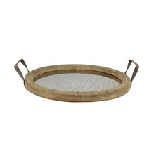 금속 손잡이와 살짝 낡은 듯한 거울이 있는 Stonebriar 둥근 나무 서빙 트레이 시골풍 버틀러 서빙 트레이 빈티지 센터피스 또는 캔들 홀더 스몰