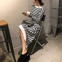 대박난박양 니트 스트라이프 긴팔 언발원피스
