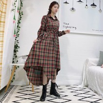 세인트이브 체크무늬 언발 카라 롱원피스 2216