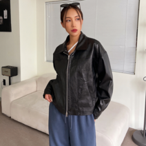 부크 루즈핏 레더 간절기 빈티지 라이더 자켓