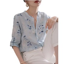셔츠 7부 여성 남방 린넨크롭셔츠 오버핏 린넨 셔츠 스트라이프 여름 네이비 구김없는 체크 포플린