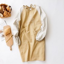 예쁜 앞치마 린넨 카페 꽃집 주방 긴팔 면화 조리 작업 도장 화가 방수 작업복 여성 신작 겨울, 연노랑