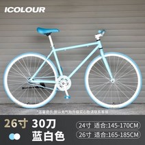 비앙키 로드자전거 26인치 30도 40도 60도 픽시 바이크 달리는 2발 생활형 MTB, 단일사이즈, 블루과 화이트  26인치  30도
