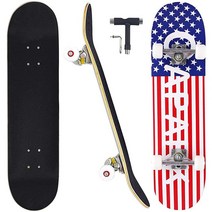 CAPARK 초보자용 스케이트보드 성인 청소년 소녀 남아용 78.7cm(31인치) 프로 컴플리트 스케이트 보드 7겹 캐나다 단풍나무 더블 킥 오목 롱보드 (깃발), Flag