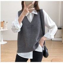 브이넥 언발란스 니트 조끼