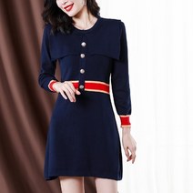 라운드니트원피스 가을옷 블루 마린넥 허리보정 슬림핏 스웨터 여성 겨울 2732420458